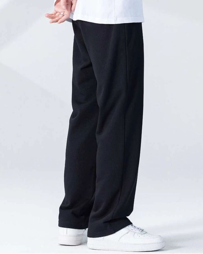FLYNOFF Korean Solid Black Loose Fit Track Pant - Image 2